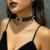 Niche Dark Style Rivet Punk Collar Leather Choker Necklace For Women Alloy Pendant Heart Pattern
