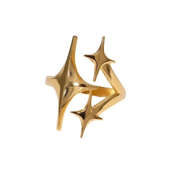 Niche Design Star Shape Stainless Steel Gold Plated Ring For Women