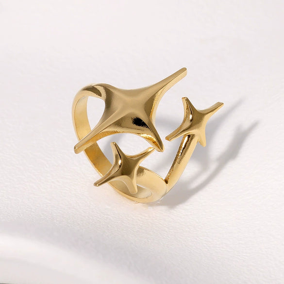 Niche Design Star Shape Stainless Steel Gold Plated Ring For Women