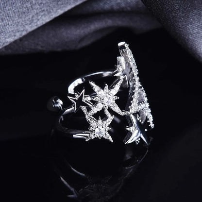 Niche Designer Original All-matching Personalized Ornament Pentagram Ring Ins Style Hipster Zircon Open Ring