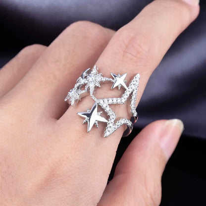 Niche Designer Original All-matching Personalized Ornament Pentagram Ring Ins Style Hipster Zircon Open Ring