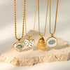 Niche Devil's Eye Stainless Steel Necklace Pendant For Women With Zircon And Dripping Oil Design Eyeshaped Geometric Pattern Goldplated