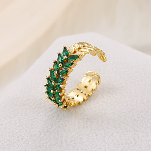 Niche Doublerow Zircon Diamond Copper Inlaid Leaf Ear Ring Unisex For Couples