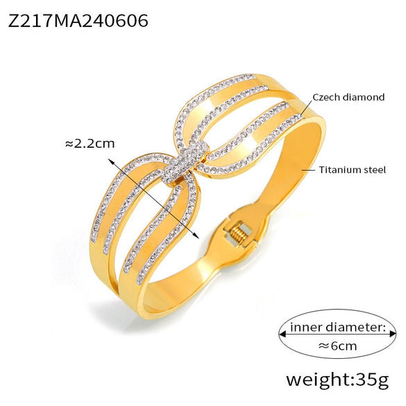 Niche Elegant Doublelayer Stacked Jewelry 316L Stainless Steel Goldplated Geometric Bracelet