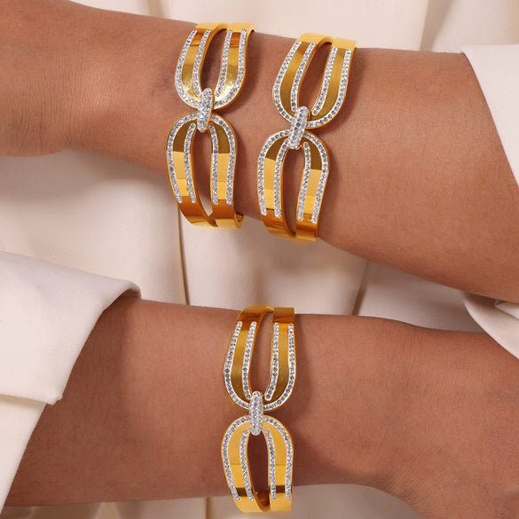 Niche Elegant Doublelayer Stacked Jewelry 316L Stainless Steel Goldplated Geometric Bracelet
