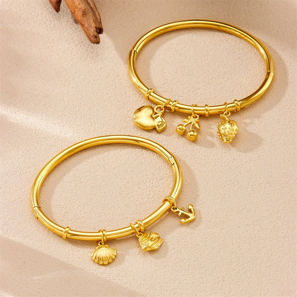 Niche Fashion Gold Plated Stainless Steel Marine Wind Bamboo Bracelet With Tropical Fish Starfish Butterfly Conch Patterns