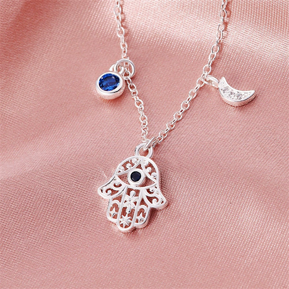 Niche Fashion Light Luxury Four Leaf Clover Devil Eye Guard Necklace Silver Plated Electroplated For Women