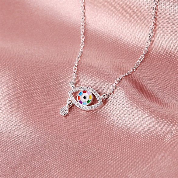 Niche Fashion Light Luxury Four Leaf Clover Devil Eye Guard Necklace Silver Plated Electroplated For Women