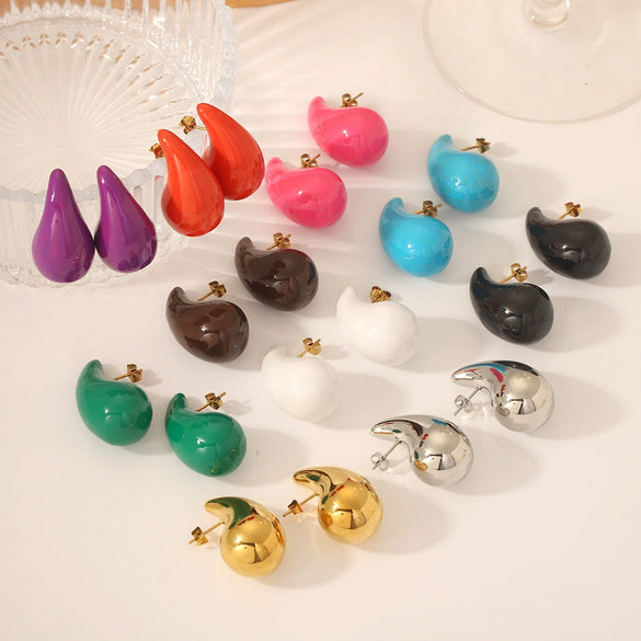 Niche Fashion Stainless Steel Earrings For Women In Oil Drop Shape With Electroplating Treatment