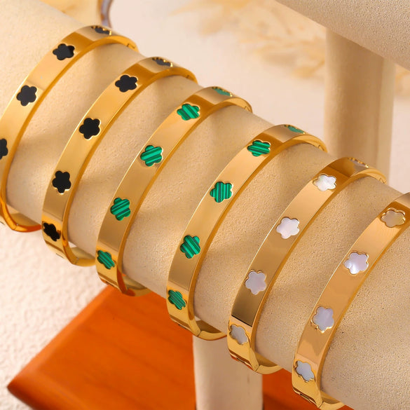 Niche Geometric Flower Shape Inlaid Shell 316L Stainless Steel Bracelet
