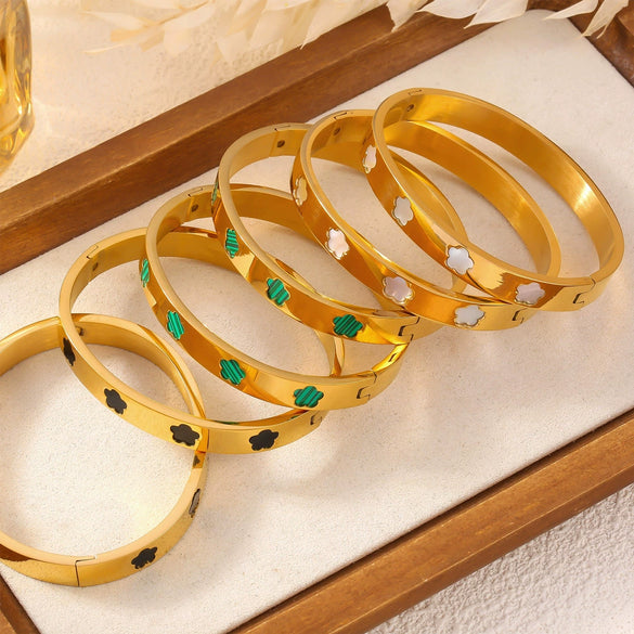 Niche Geometric Flower Shape Inlaid Shell 316L Stainless Steel Bracelet