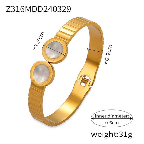 Niche Geometric Hollow 316L Stainless Steel Goldplated Bracelet With Inlaid Diamond Design