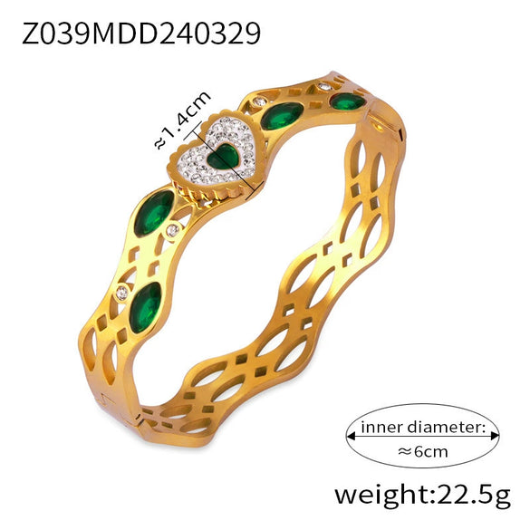 Niche Geometric Hollow 316L Stainless Steel Goldplated Bracelet With Inlaid Diamond Design