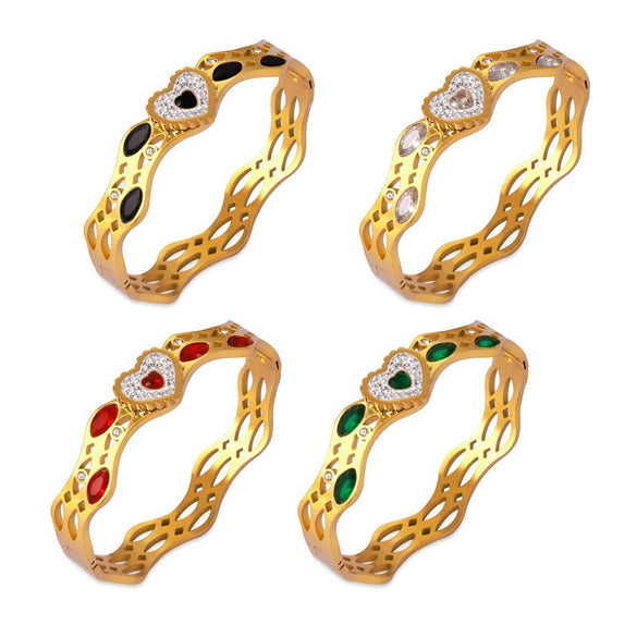 Niche Geometric Hollow 316L Stainless Steel Goldplated Bracelet With Inlaid Diamond Design