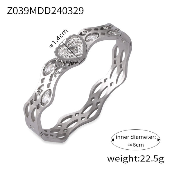 Niche Geometric Hollow 316L Stainless Steel Goldplated Bracelet With Inlaid Diamond Design