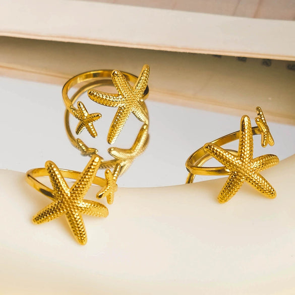 Niche High Personality Exaggerated Temperament Women's Open Starfish Ring Stainless Steel Titanium Steel Electroplated