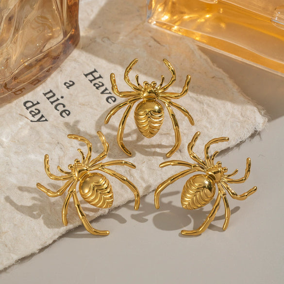 Niche Spider Animal Zodiac Stainless Steel Earrings And Rings For Girls With Electroplating Design