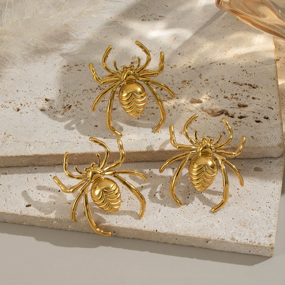 Niche Spider Animal Zodiac Stainless Steel Earrings And Rings For Girls With Electroplating Design