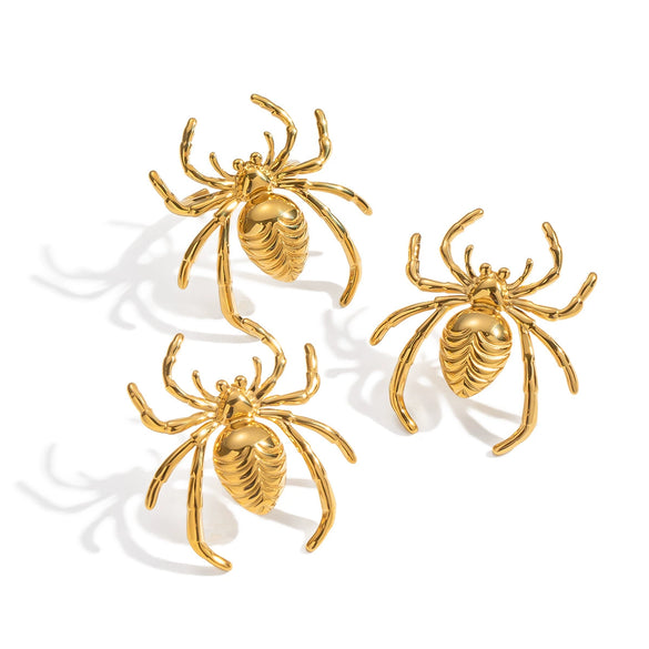 Niche Spider Animal Zodiac Stainless Steel Earrings And Rings For Girls With Electroplating Design