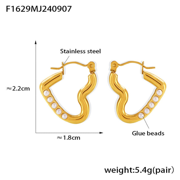 Niche Style Heartshaped Imitation Pearl 316L Stainless Steel Electroplated Earrings For Women