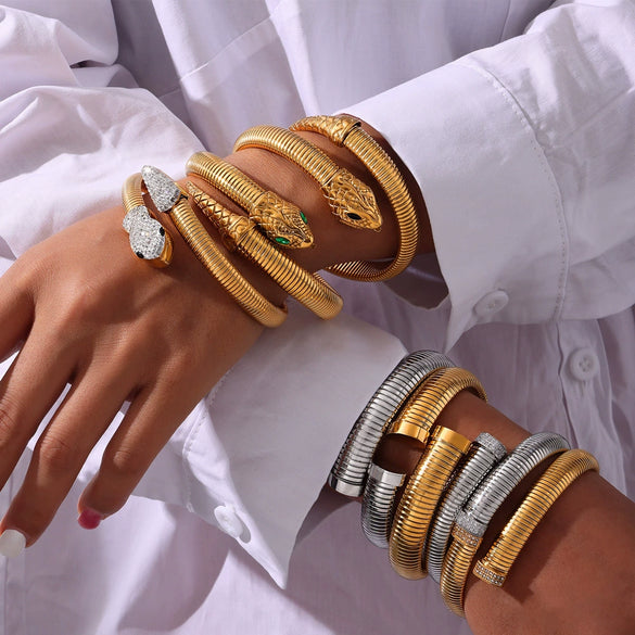 Niche Style Opening Bracelet Geometric Design Inlaid Zircon Goose Throat Shape 316L Stainless Steel Electroplated Jewelry