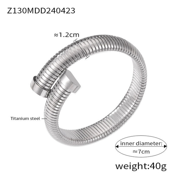 Niche Style Opening Bracelet Geometric Design Inlaid Zircon Goose Throat Shape 316L Stainless Steel Electroplated Jewelry