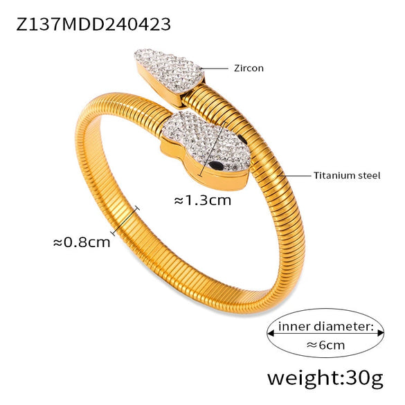 Niche Style Opening Bracelet Geometric Design Inlaid Zircon Goose Throat Shape 316L Stainless Steel Electroplated Jewelry
