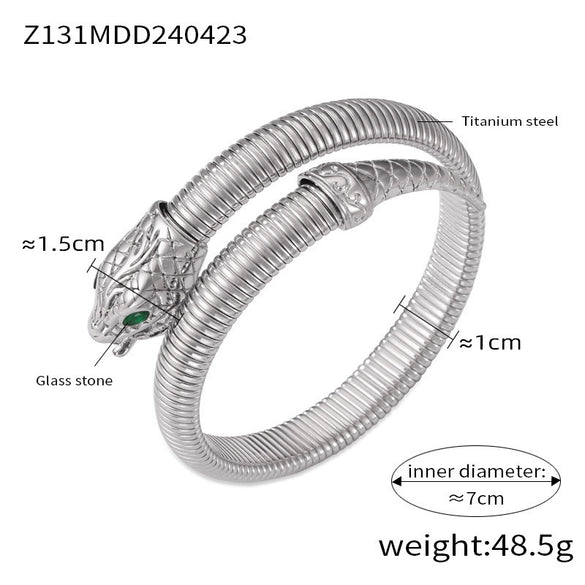 Niche Style Opening Bracelet Geometric Design Inlaid Zircon Goose Throat Shape 316L Stainless Steel Electroplated Jewelry
