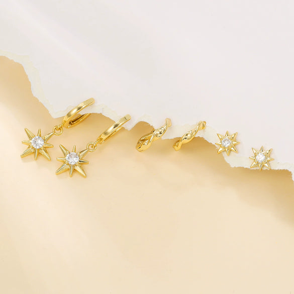 Niche Style Star Shape Copper Earrings Set With Zircon For Women