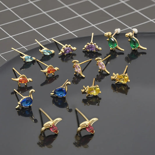 Gooddiy Cartoon Small Dinosaur Inlaid Zircon Animal Earrings Wholesale Jewelry