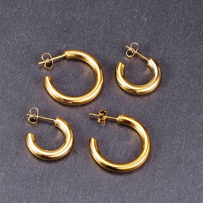 Gooddiy Jewelry Wholesale Fashion C-shaped Titanium Steel Golden Earrings