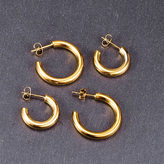 Gooddiy Jewelry Wholesale Fashion C-shaped Titanium Steel Golden Earrings