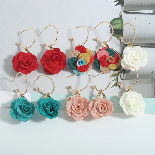 Nihaojewelry Jewelry Wholesale New Ethnic Style Fabric Flower Earrings