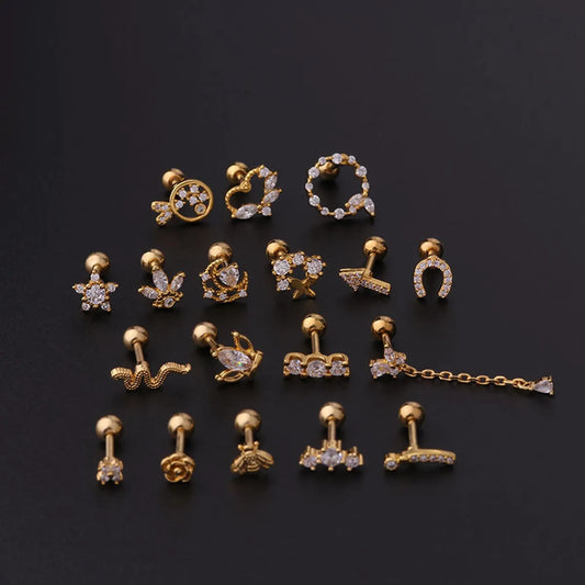 Fashion Geometric Plating Metal Artificial Gemstones Earrings Ear Studs