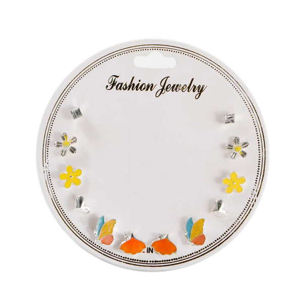 Gooddiy Korean Style Fruit Geometric Dripping Oil Earrings 6-Piece Set Wholesale Jewelry