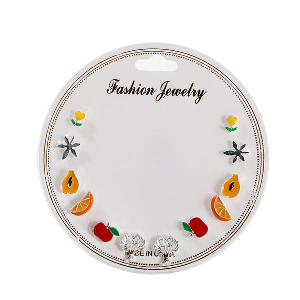 Gooddiy Korean Style Fruit Geometric Dripping Oil Earrings 6-Piece Set Wholesale Jewelry