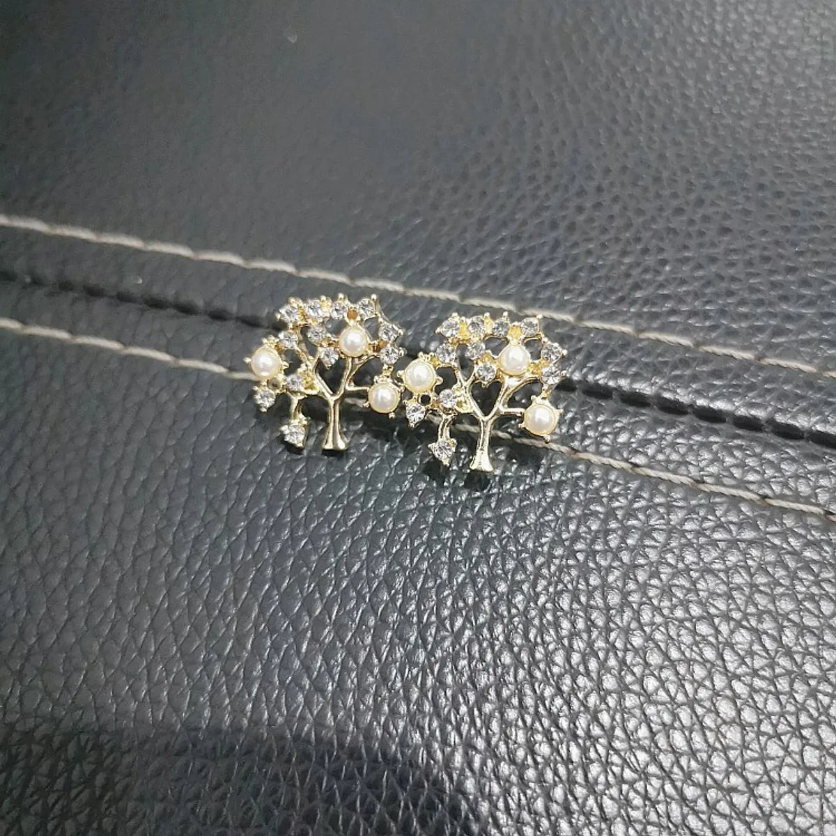 Gooddiy Simple Full Diamond Pearl Tree Earrings Wholesale Jewelry