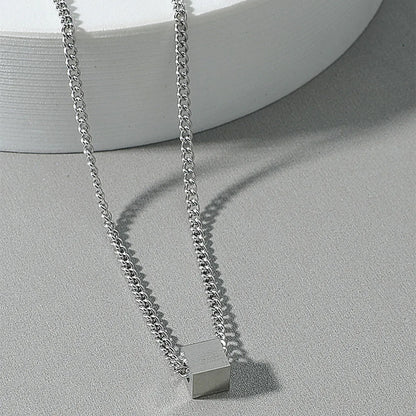 Nihaojewelry Simple Style Cube Pendant Titanium Steel Necklace Wholesale Jewelry