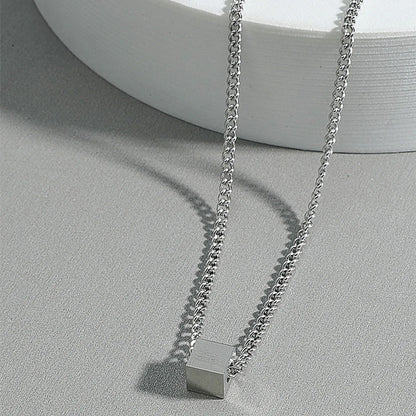 Nihaojewelry Simple Style Cube Pendant Titanium Steel Necklace Wholesale Jewelry