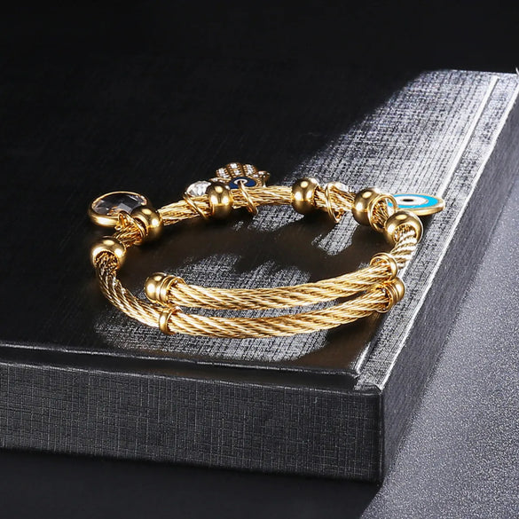 Gooddiy Stainless Steel Palm Evil Eye Bracelet Wholesale Jewelry