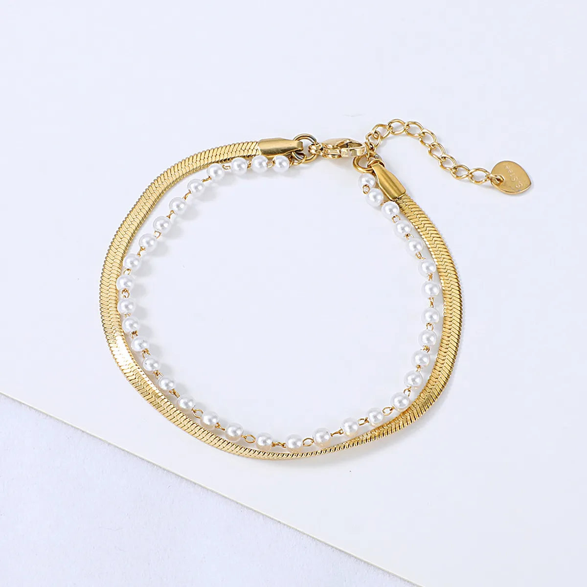 Gooddiy Stainless Steel Snake Bone Pearl Chain Double-layer Bracelet Wholesale Jewelry