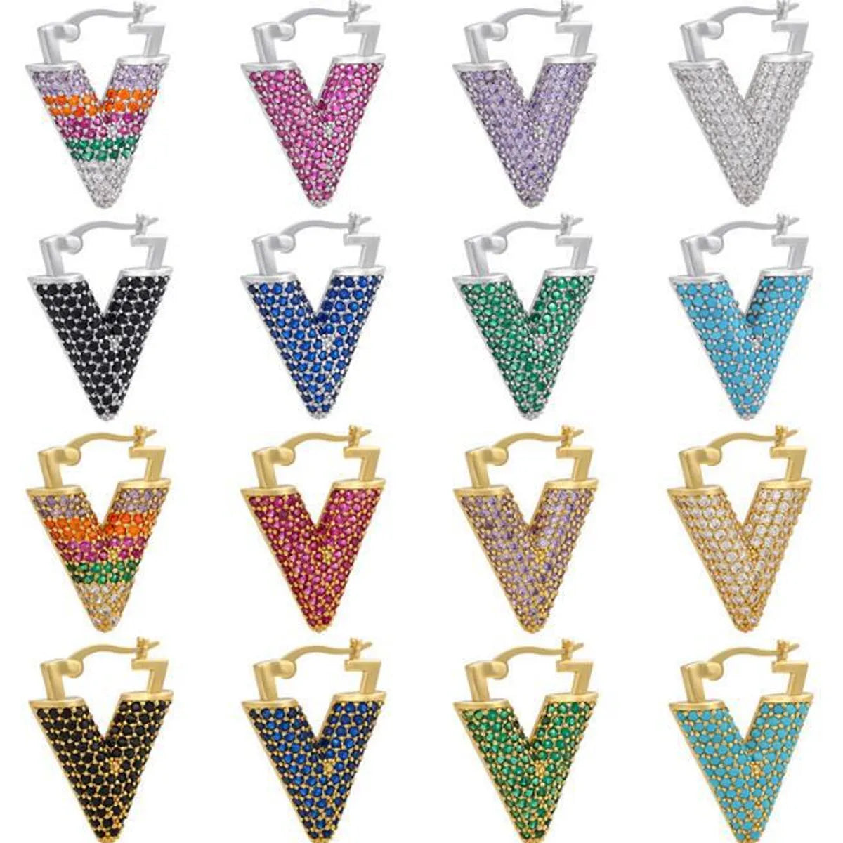 Gooddiy Wholesale Jewelry Colored Micro-inlaid Zircon Inverted Triangle Copper Earrings