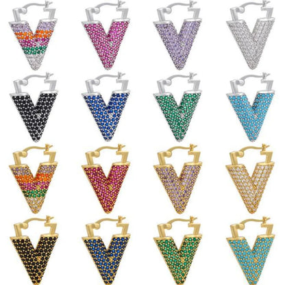 Gooddiy Wholesale Jewelry Colored Micro-inlaid Zircon Inverted Triangle Copper Earrings