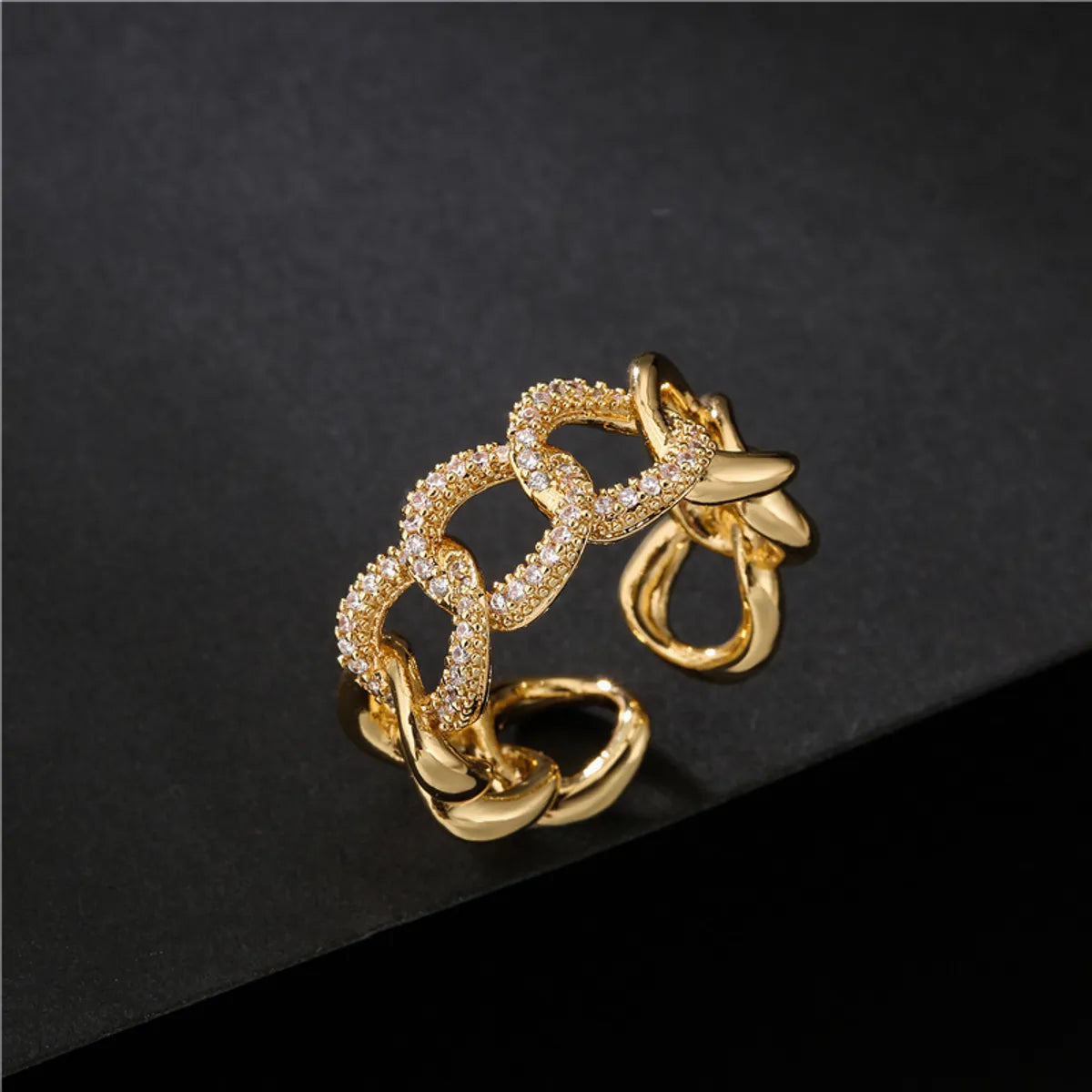 Gooddiy Wholesale Jewelry Copper Micro-inlaid Zircon Cuban Chain Shape Open Ring