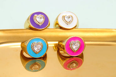 Gooddiy Wholesale Jewelry Dripping Wide Face Heart-shaped Copper Zircon Ring