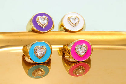 Gooddiy Wholesale Jewelry Dripping Wide Face Heart-shaped Copper Zircon Ring