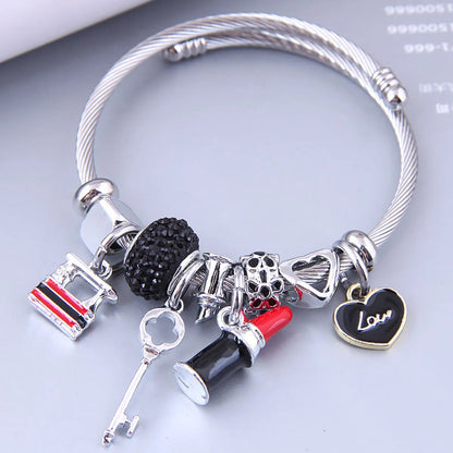 Nihaojewelry Wholesale Jewelry Simple Heart Lock Lipstick Multi-Element Pendant Bracelet