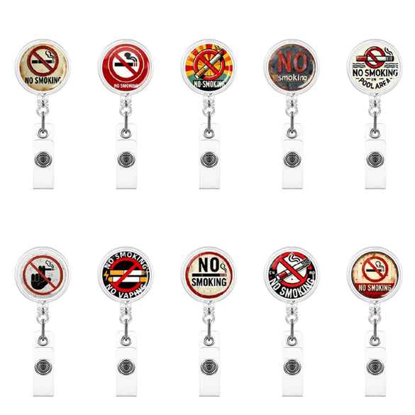 No Smoking Reminder Patch Retractable Clip Badge Key Chain In Abs Material With Modern Art Style