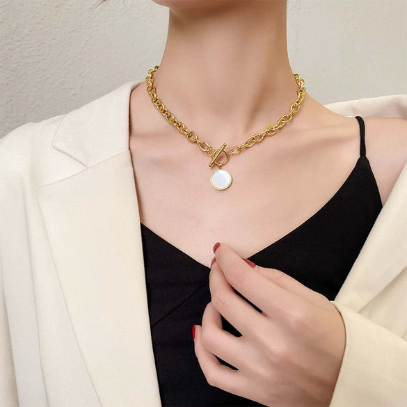 Non Fading Titanium Steel Hip Hop Thick Chain Disc T Buckle Sweater Chain With Geometric Pattern And Electroplating For Unisex