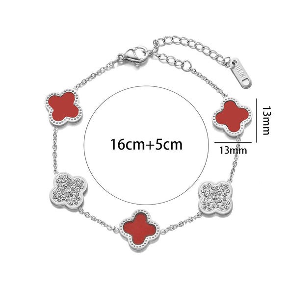 Nonfading Titanium Steel Fourleaf Clover Diamond Charm Bracelet With 18K Rose Gold Finish For Women